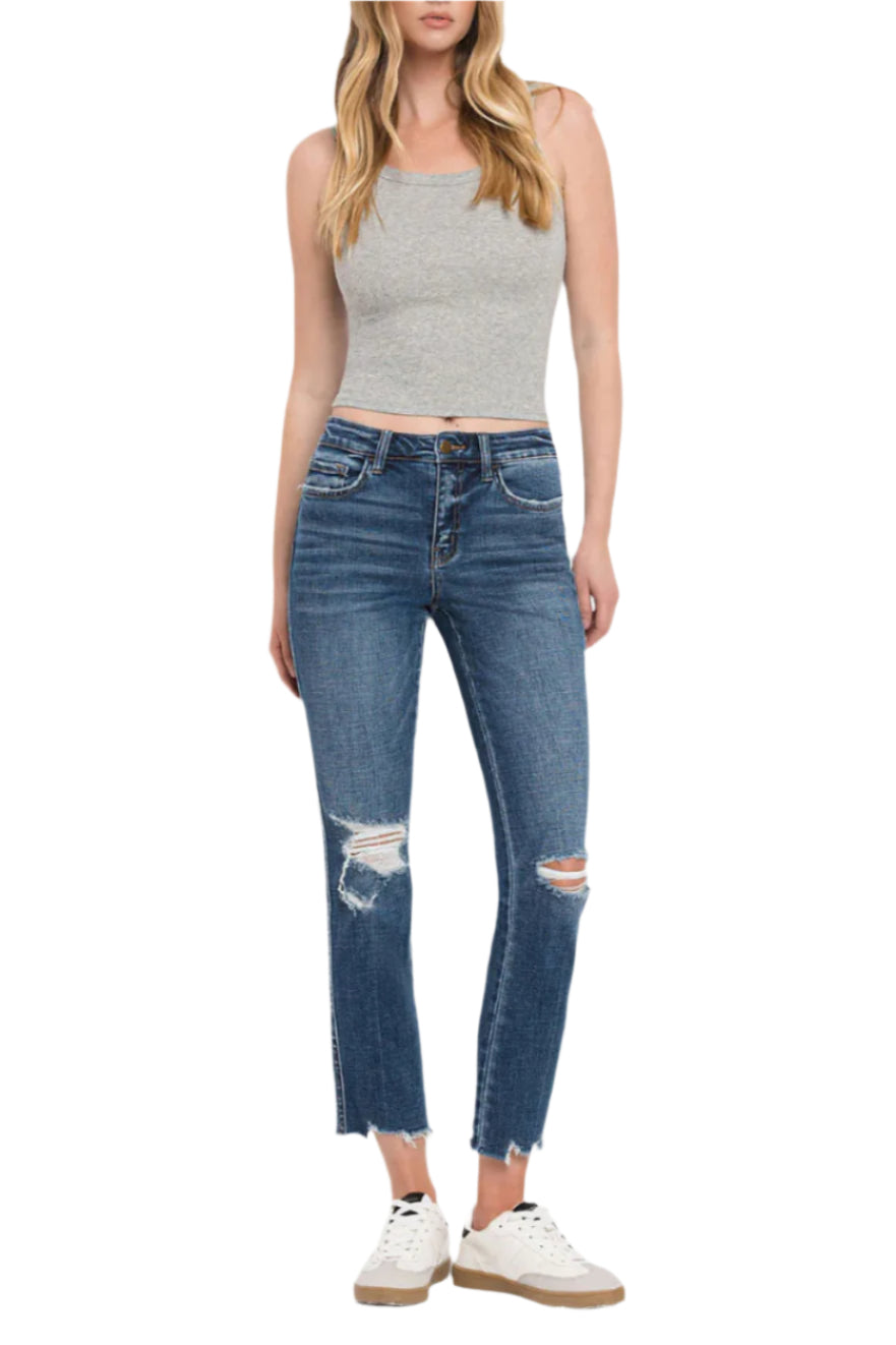 Flying Monkey - Mid Rsie Crop Slim Straight Medium Jeam - F4531 - SaltTree