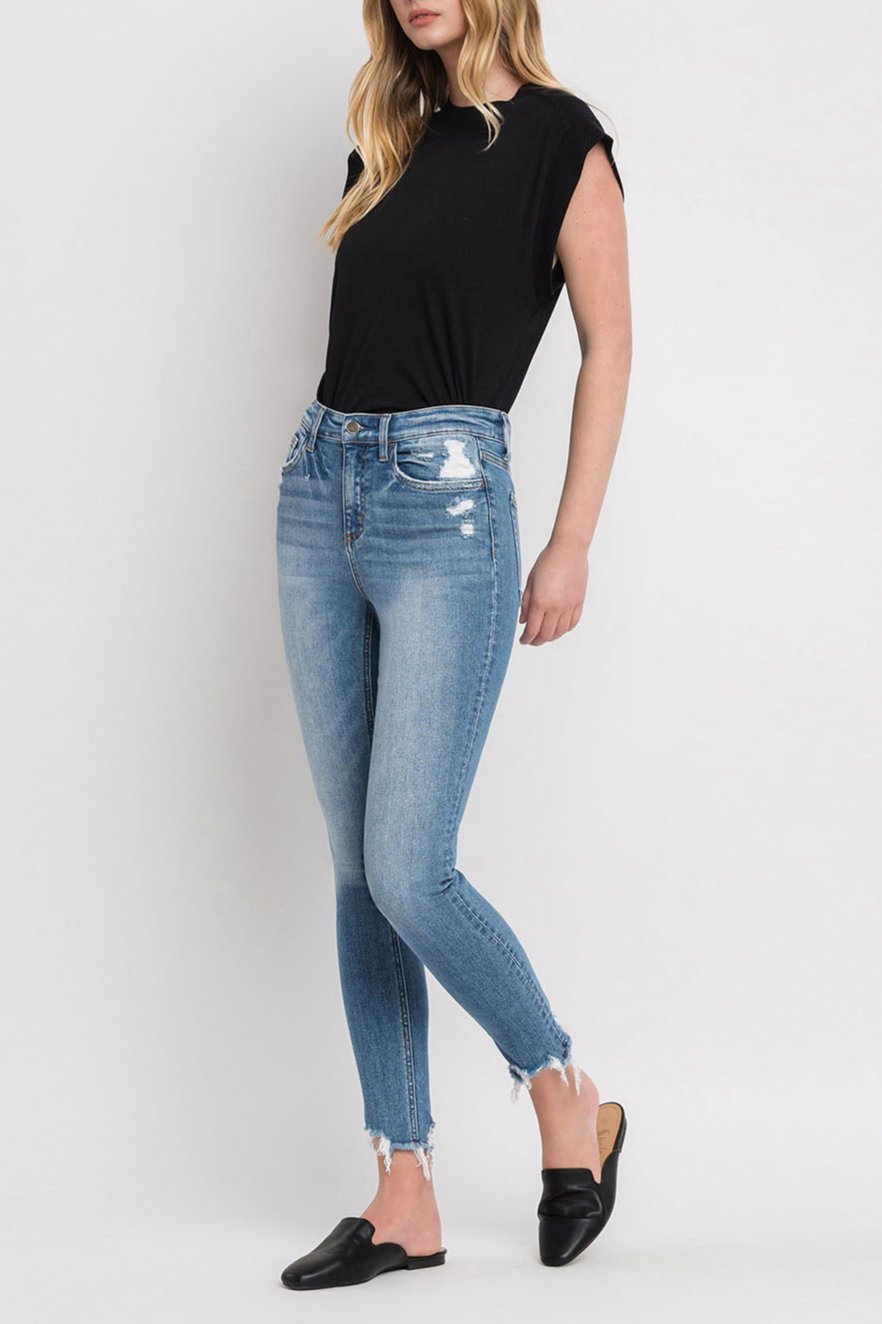 Flying Monkey - High Rise Ankle Step Hem Skinny Jeans - F4750 - SaltTree