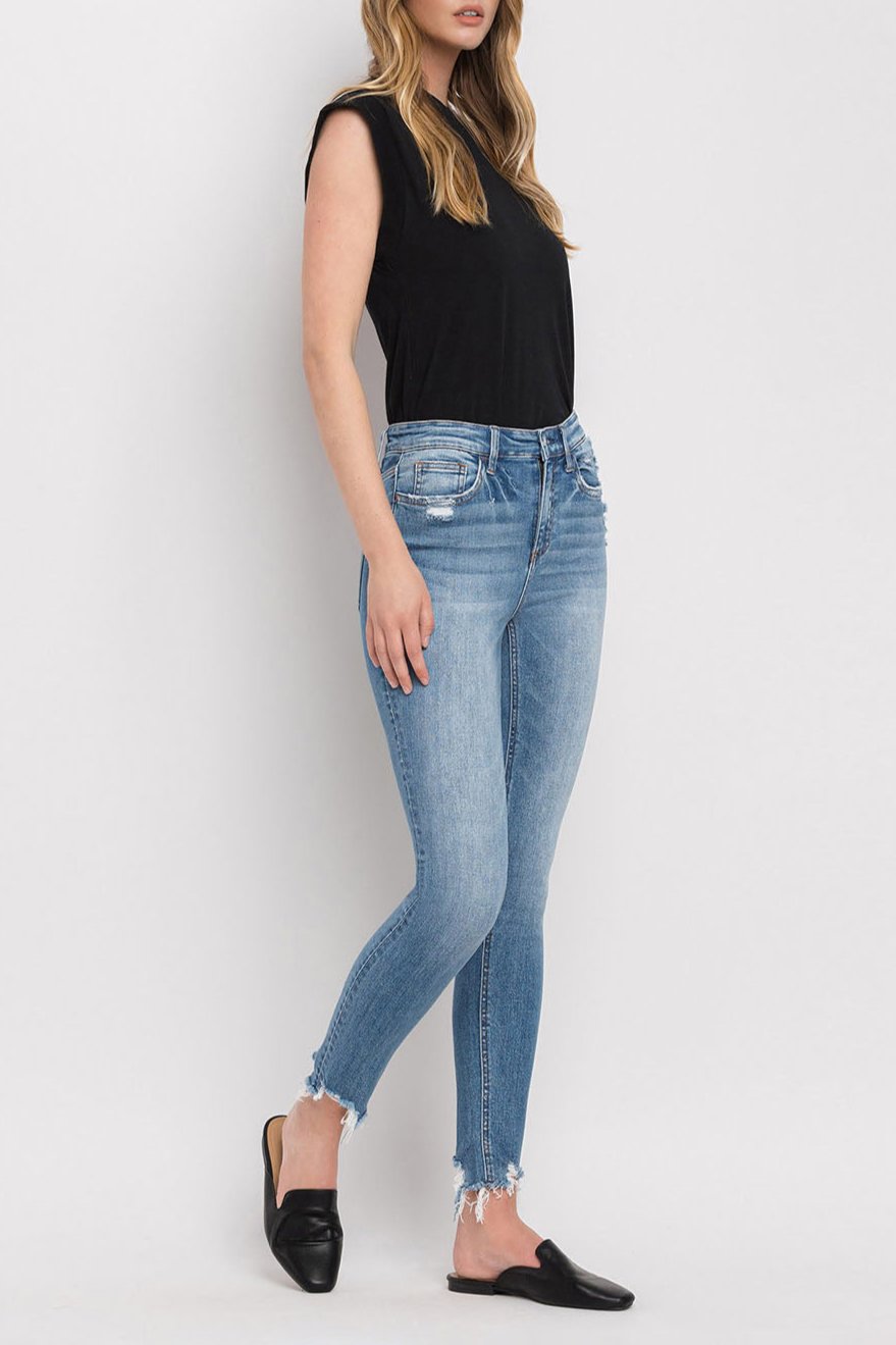 Flying Monkey - High Rise Ankle Step Hem Skinny Jeans - F4750 - SaltTree