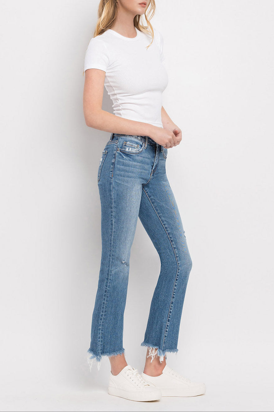 Flying Monkey - Mid Rise Distressed Hem Ankle Bootcut Jean - F5011 - SaltTree