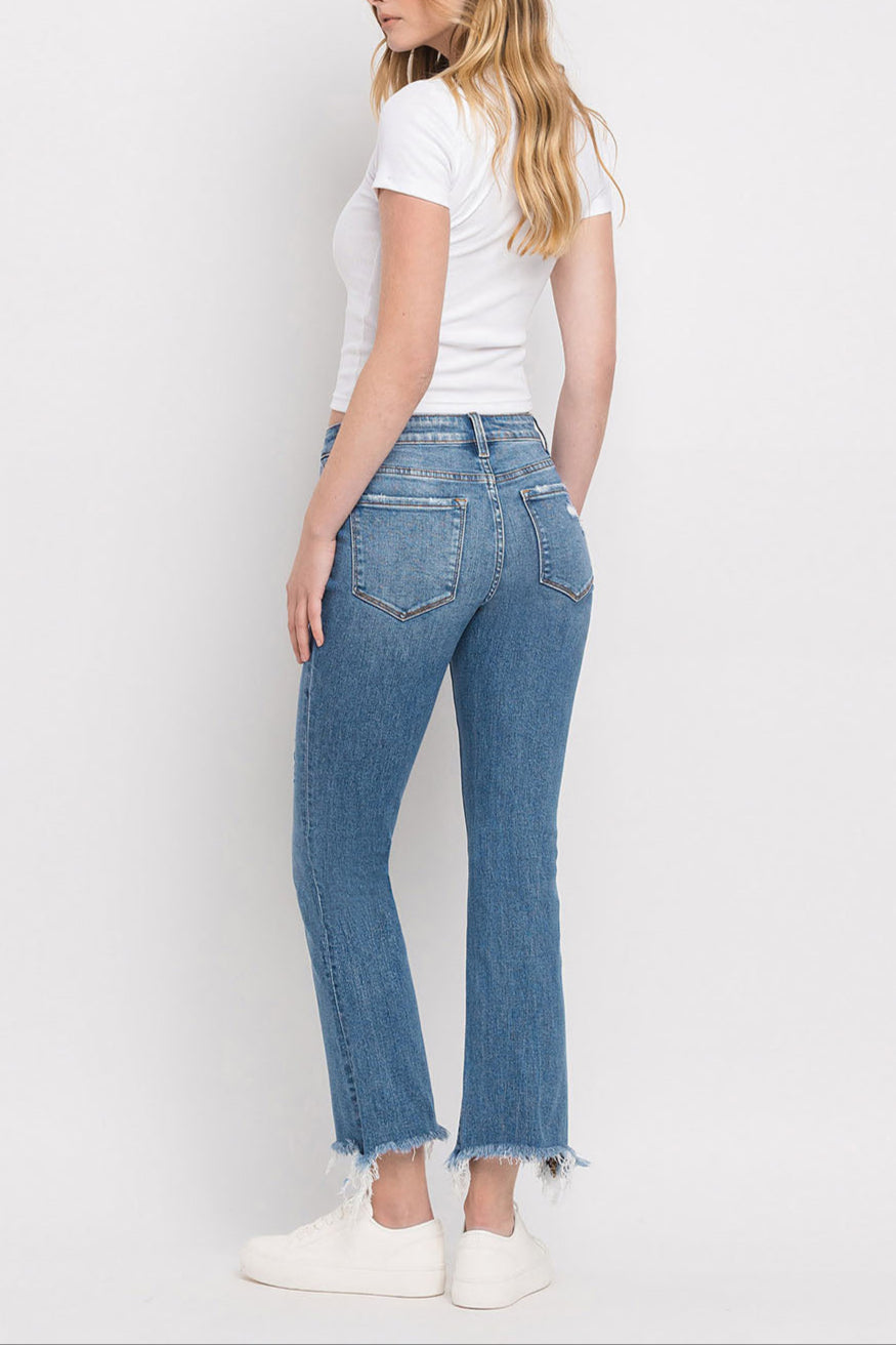 Flying Monkey - Mid Rise Distressed Hem Ankle Bootcut Jean - F5011 - SaltTree