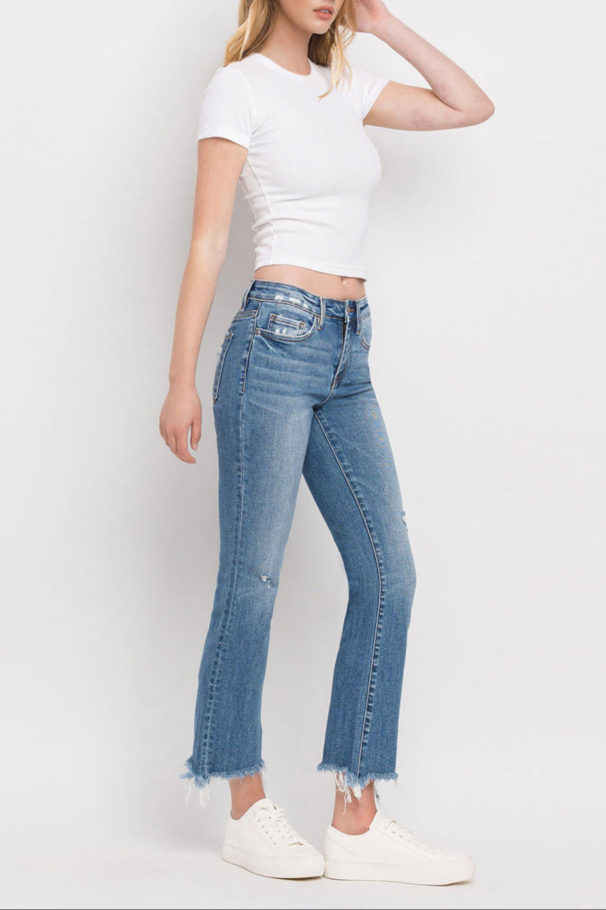 Flying Monkey - Mid Rise Distressed Hem Ankle Bootcut Jean - F5011 - SaltTree