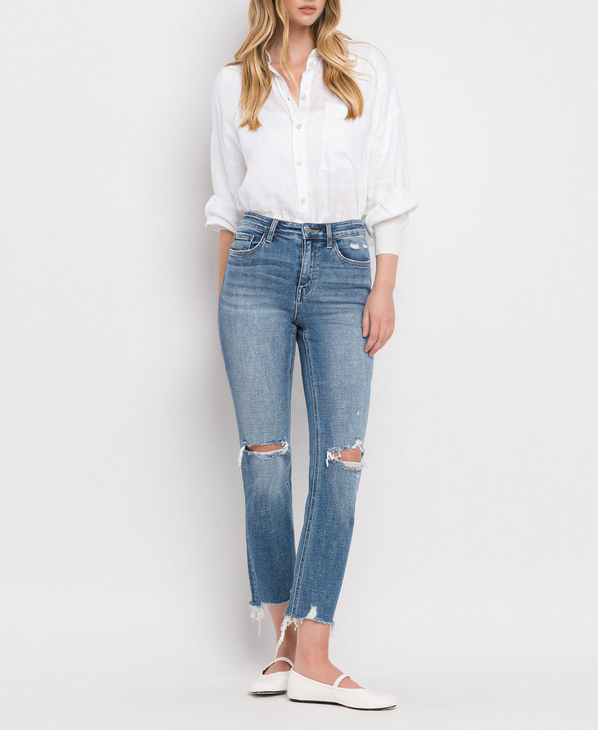 Flying Monkey - Holly - High Rise Distressed Hem Slim Straight Jeans - F5022 - SaltTree