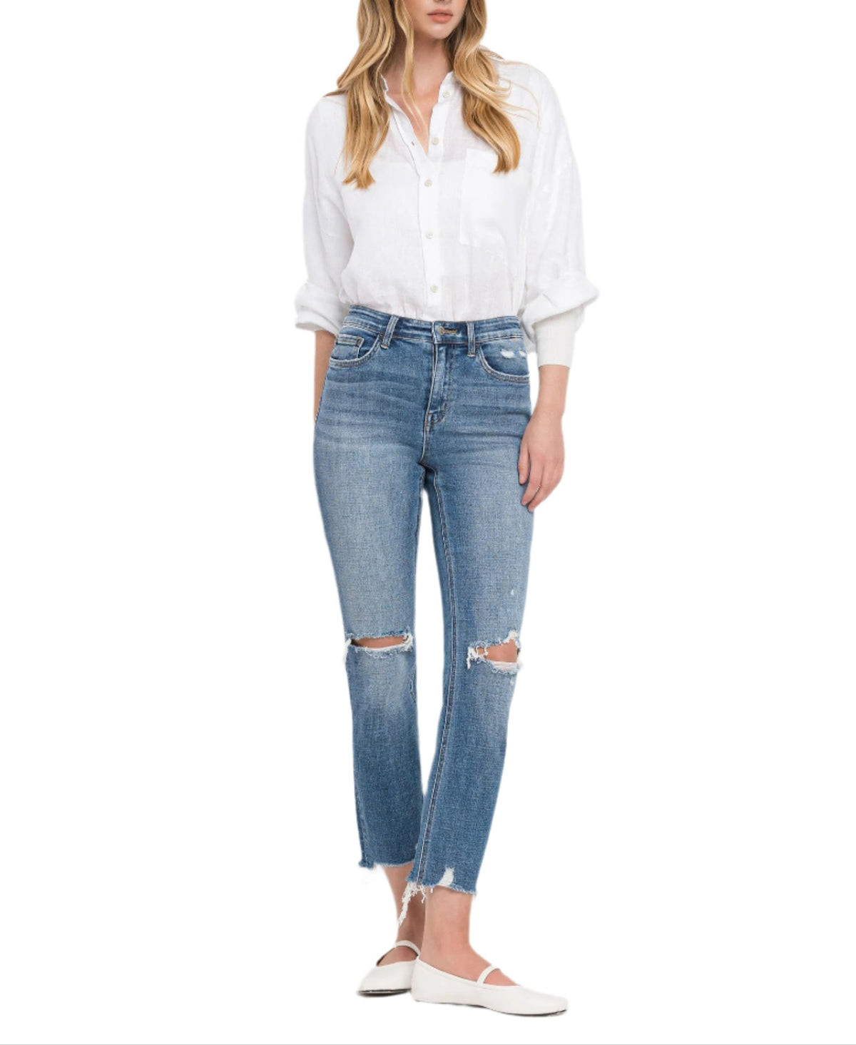 Flying Monkey - Holly - High Rise Distressed Hem Slim Straight Jeans - F5022 - SaltTree