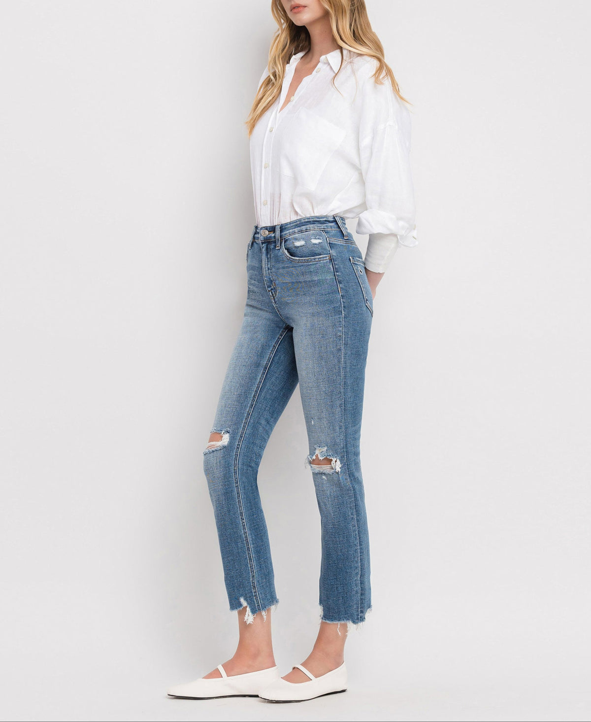 Flying Monkey - Holly - High Rise Distressed Hem Slim Straight Jeans - F5022 - SaltTree