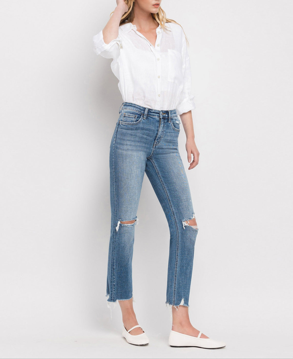 Flying Monkey - Holly - High Rise Distressed Hem Slim Straight Jeans - F5022 - SaltTree