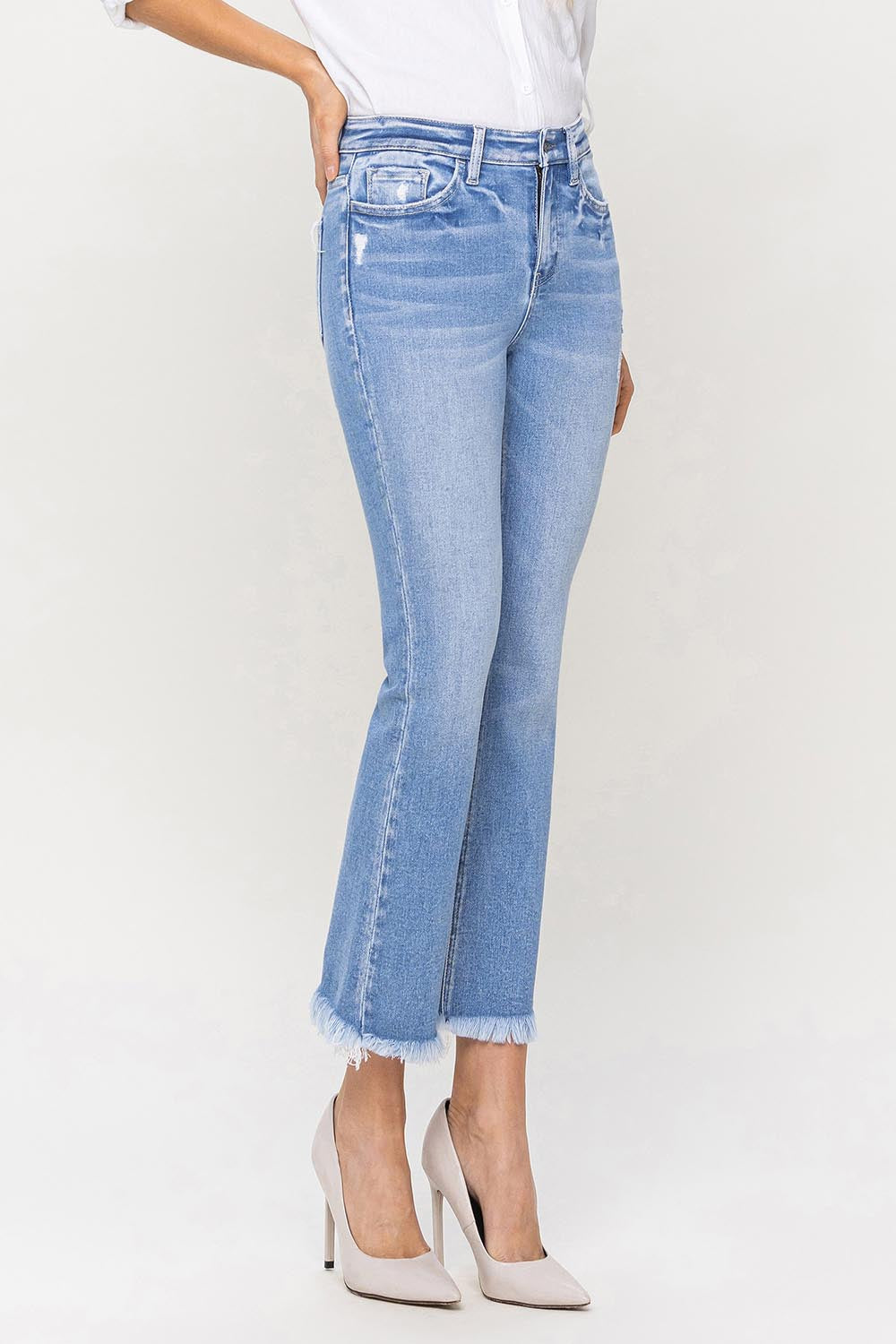 Flying Monkey - High Rise Raw Hem Kick Flare Jeans - F5088 - SaltTree