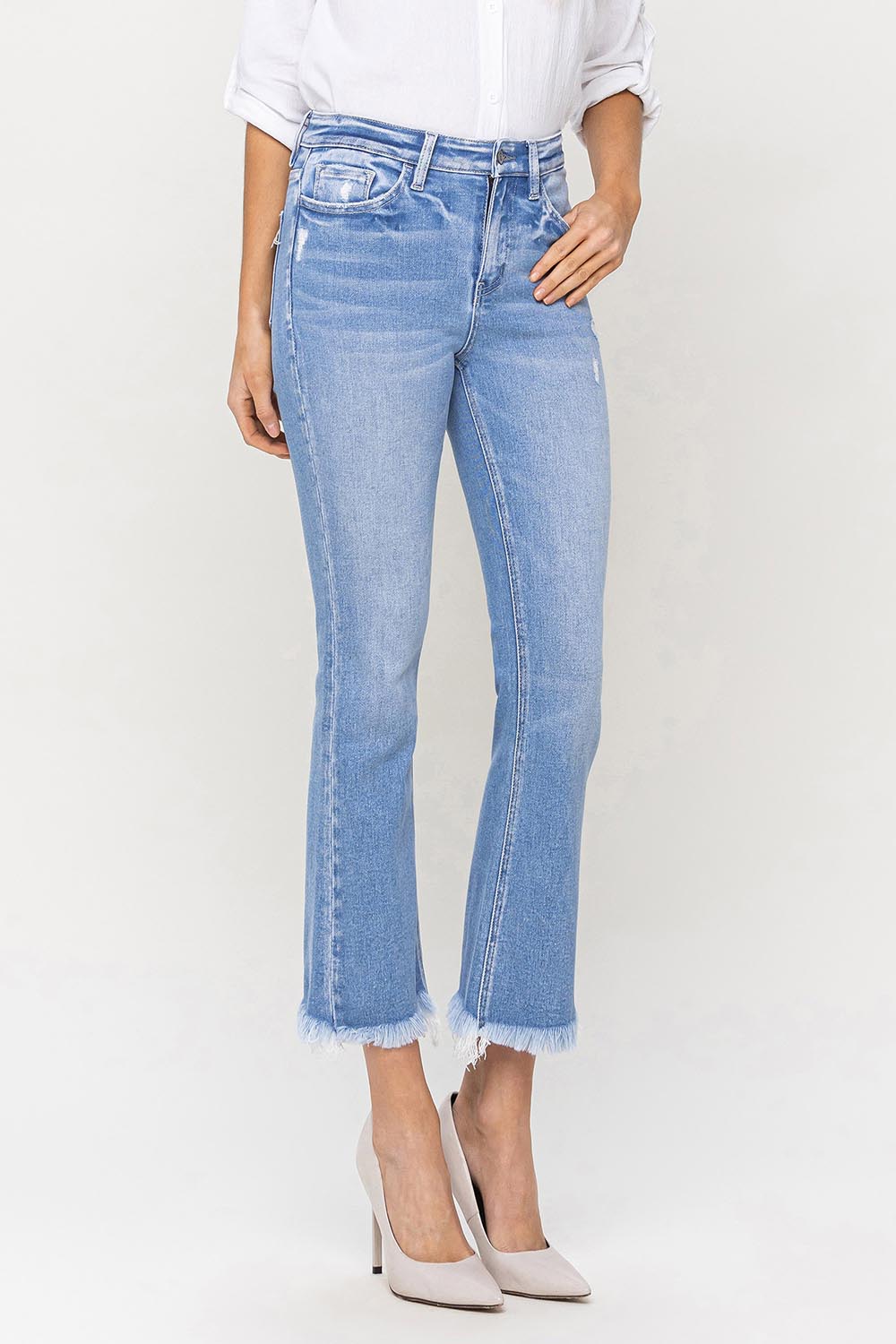 Flying Monkey - High Rise Raw Hem Kick Flare Jeans - F5088 - SaltTree