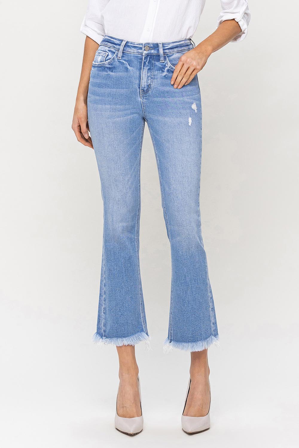 Flying Monkey - High Rise Raw Hem Kick Flare Jeans - F5088 - SaltTree