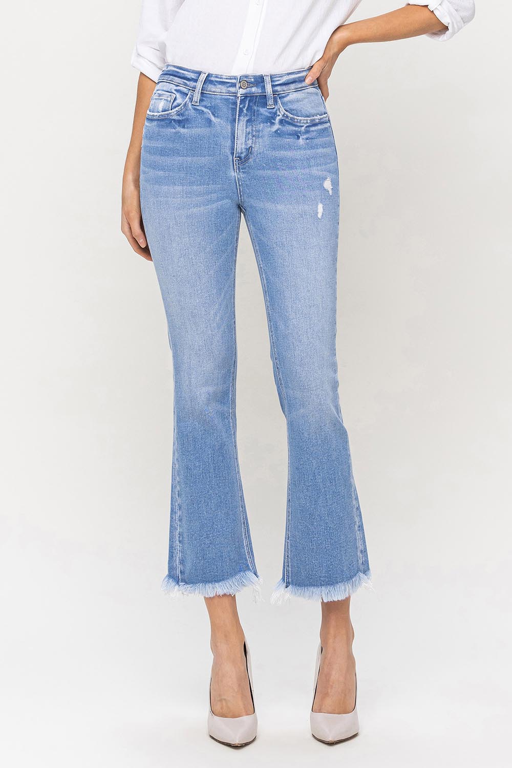 Flying Monkey - High Rise Raw Hem Kick Flare Jeans - F5088 - SaltTree