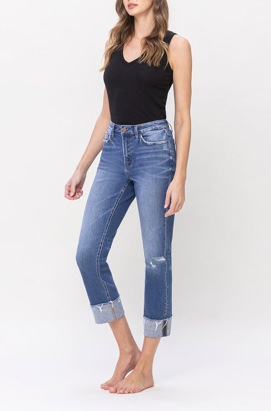 Flying Monkey - High Rise Regular Straight With Cuffs Jeans - F5145 - SaltTree