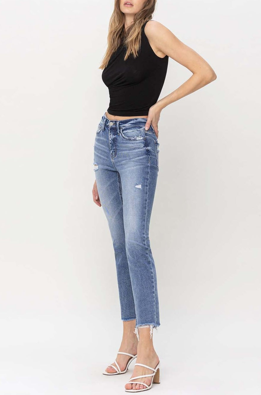 Flying Monkey - High Rise Slim Straight Raw Hemline Jean - F5160 - SaltTree