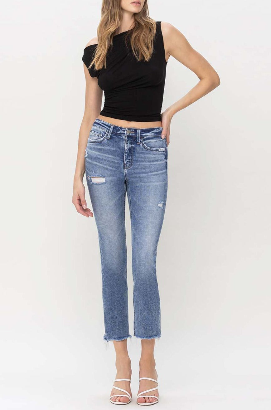 Flying Monkey - High Rise Slim Straight Raw Hemline Jean - F5160 - SaltTree