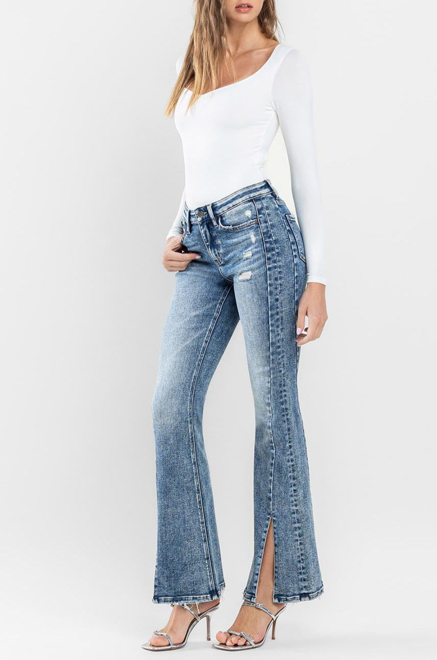 Flying Monkey - High Rise Split Hem Distressed Flare Jeans - F5171 - SaltTree