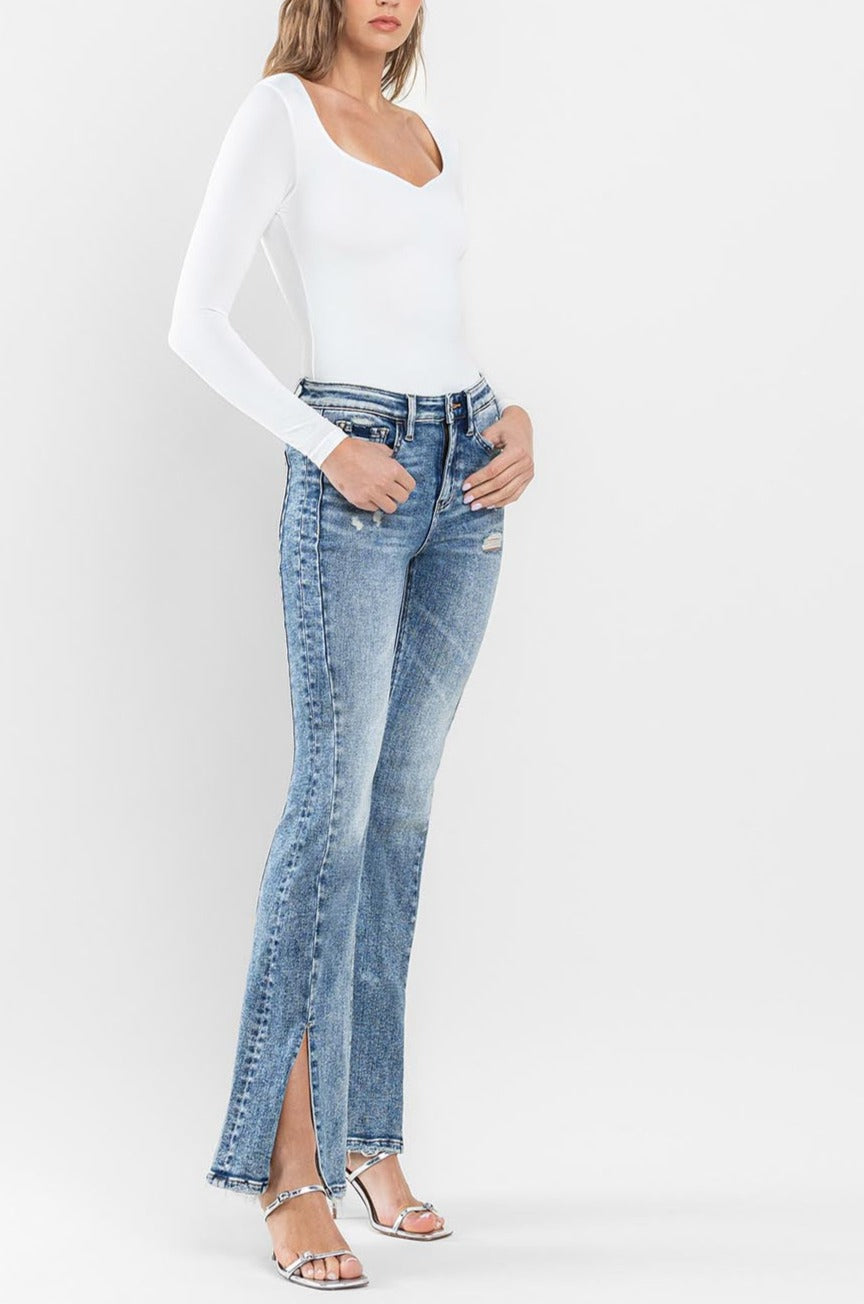 Flying Monkey - High Rise Split Hem Distressed Flare Jeans - F5171 - SaltTree