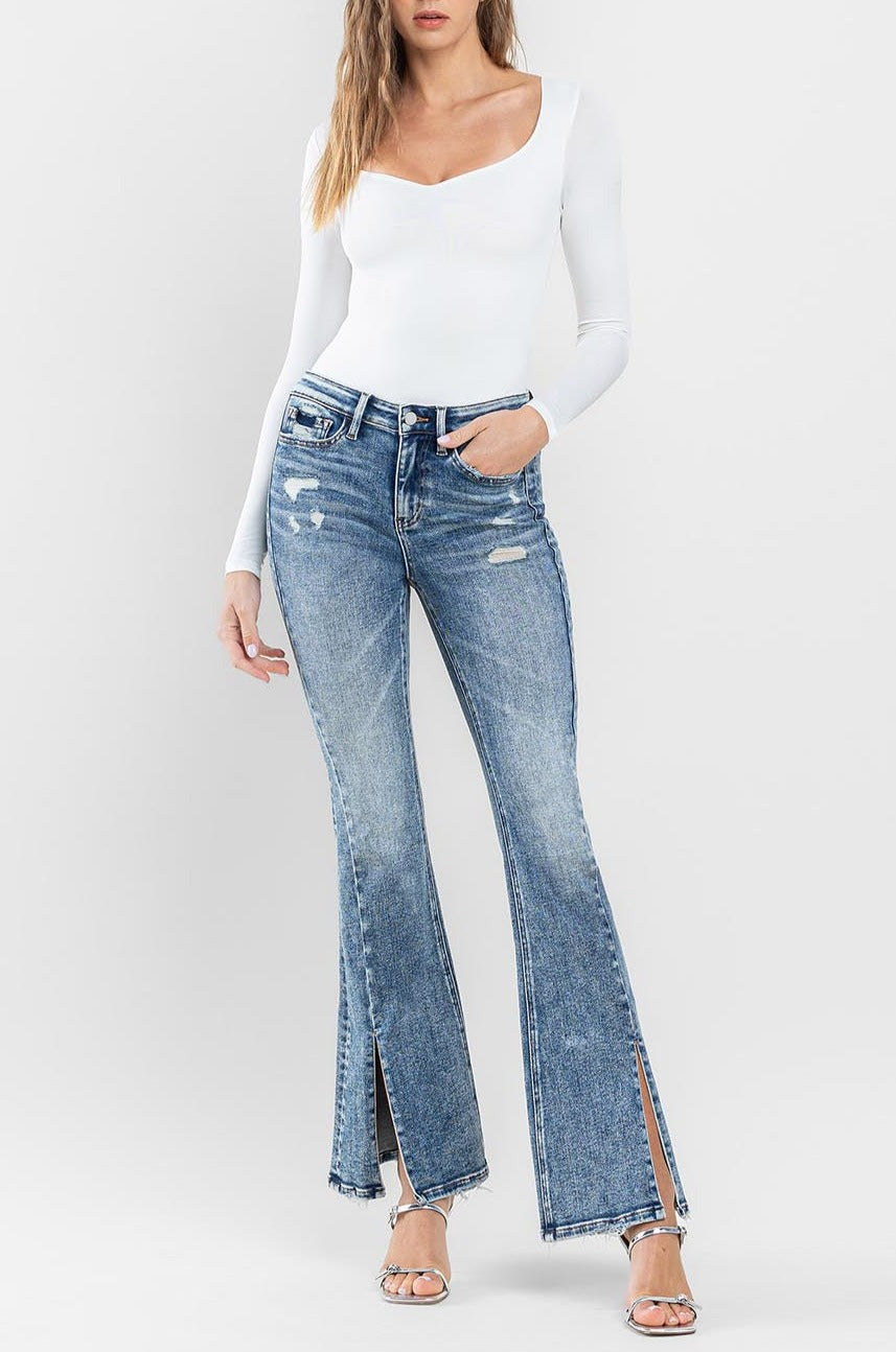 Flying Monkey - High Rise Split Hem Distressed Flare Jeans - F5171 - SaltTree