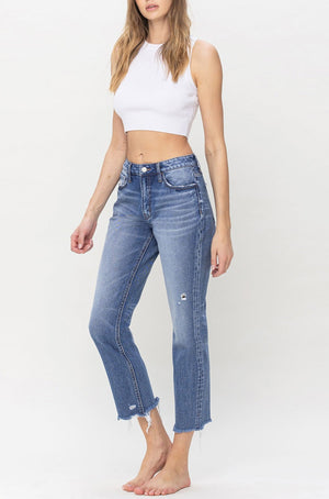 Flying Monkey - High Rise Straight Leg Raw Hemline Jean - F5209