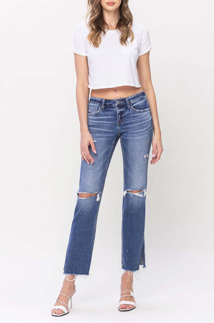 Low Waisted Split Hem Wide Leg Jeans