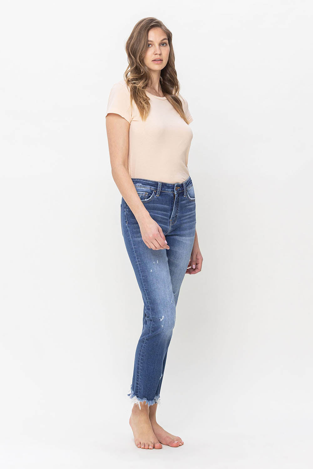 Flying Monkey - High Rise Slim Straight Jean With Raw Hem Detail Jeans - F5243 - SaltTree