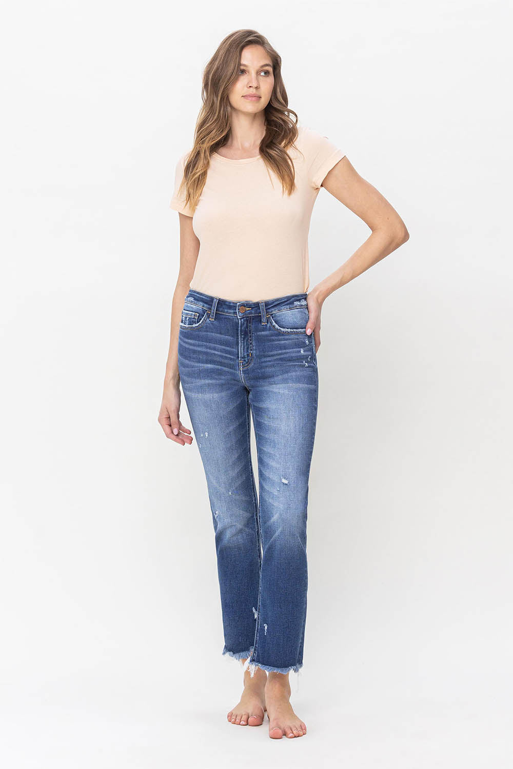 Flying Monkey - High Rise Slim Straight Jean With Raw Hem Detail Jeans - F5243 - SaltTree