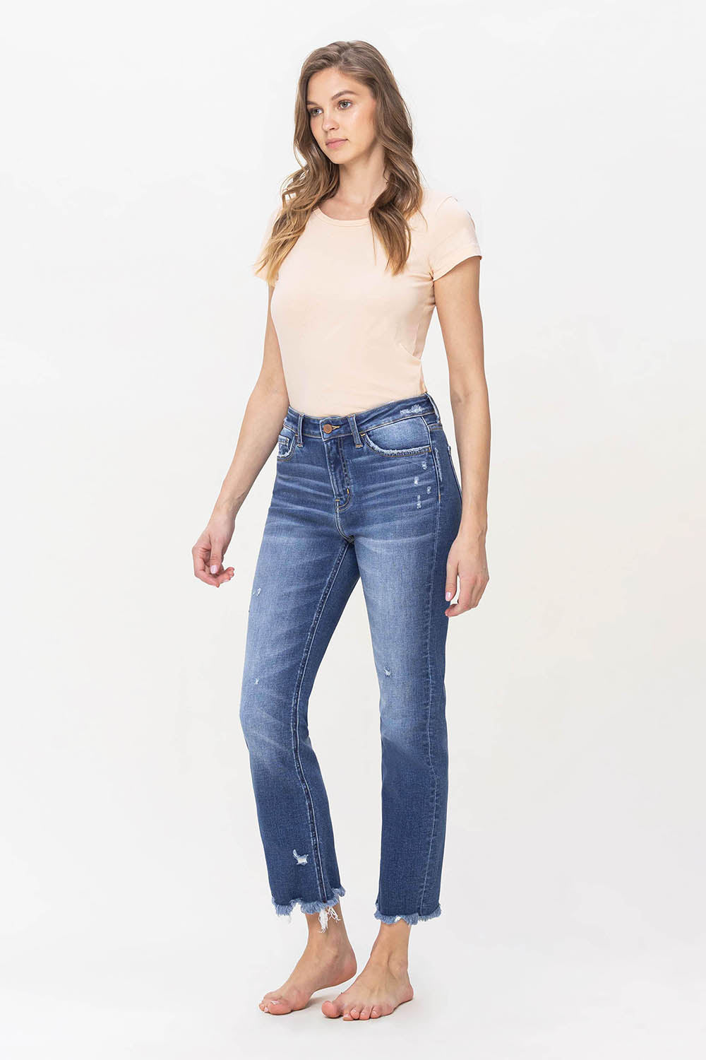 Flying Monkey - High Rise Slim Straight Jean With Raw Hem Detail Jeans - F5243 - SaltTree