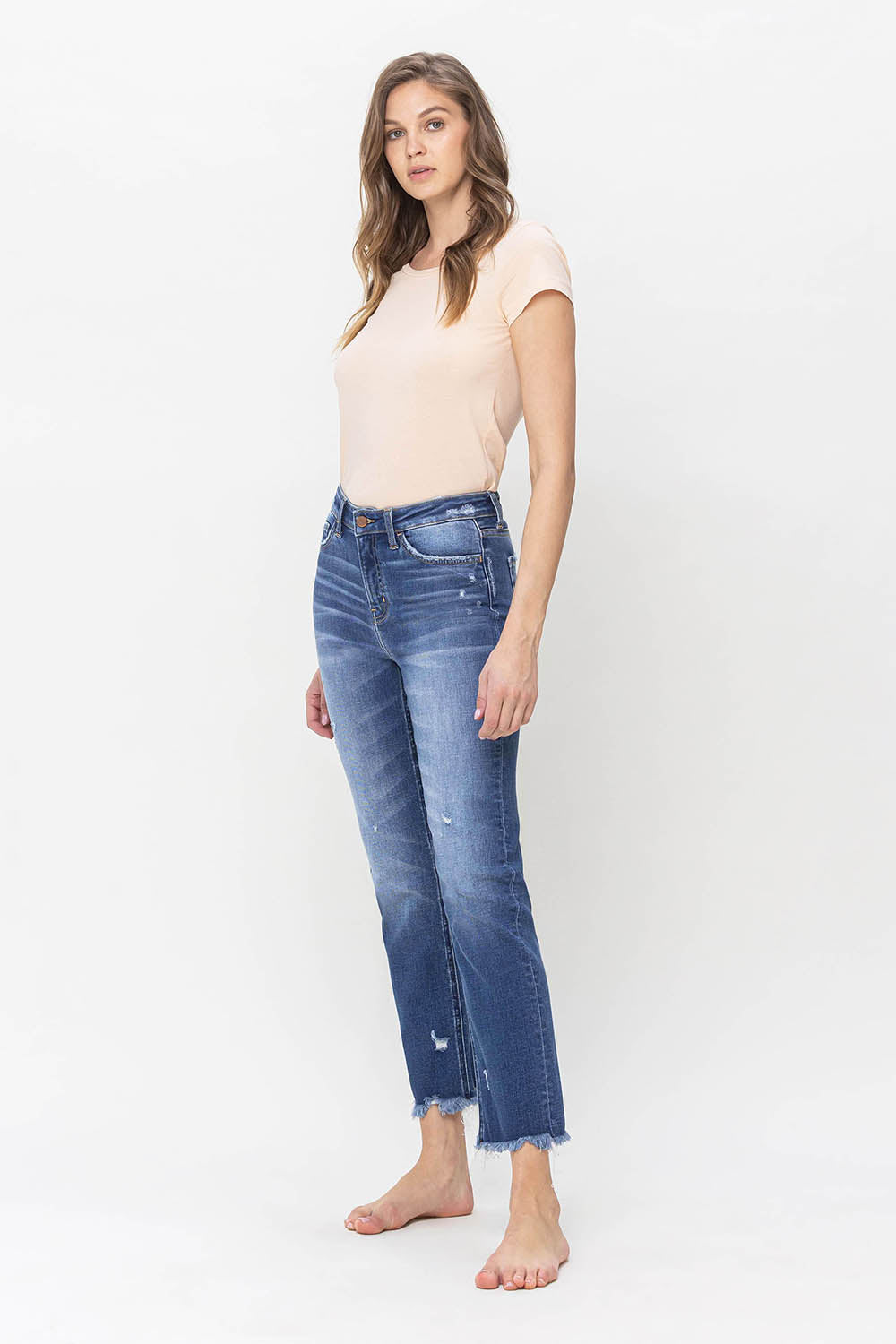 Flying Monkey - High Rise Slim Straight Jean With Raw Hem Detail Jeans - F5243 - SaltTree