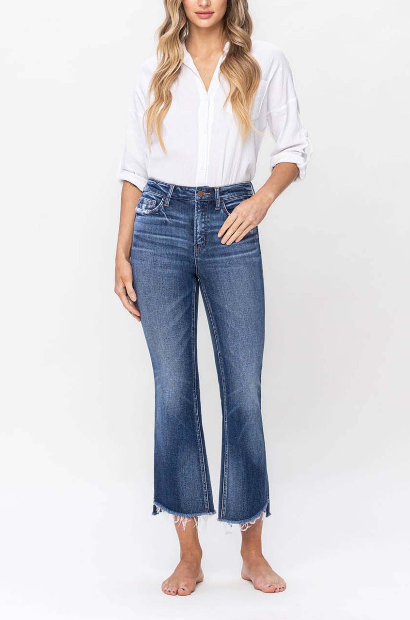 Flying Monkey- High Rise Crop Flare with Step Hem Detail Jean - F5245 - SaltTree