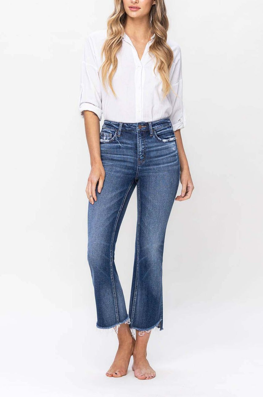 Flying Monkey- High Rise Crop Flare with Step Hem Detail Jean - F5245 - SaltTree