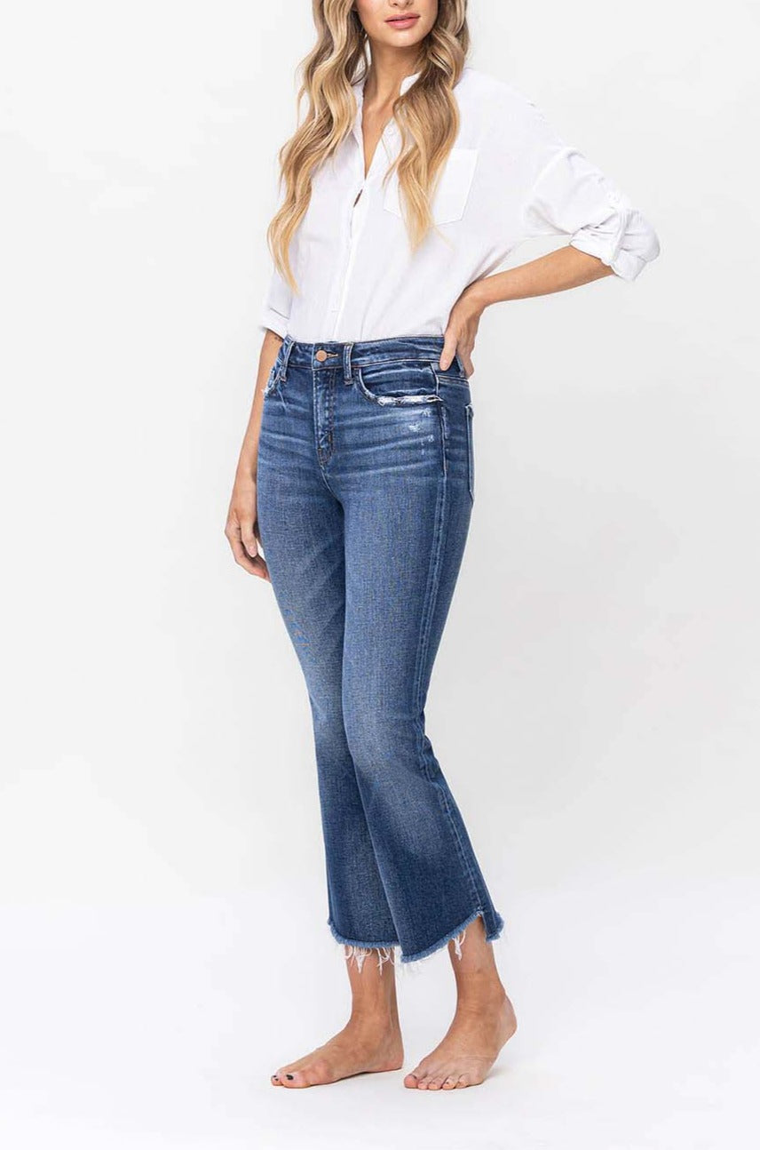 Flying Monkey- High Rise Crop Flare with Step Hem Detail Jean - F5245 - SaltTree