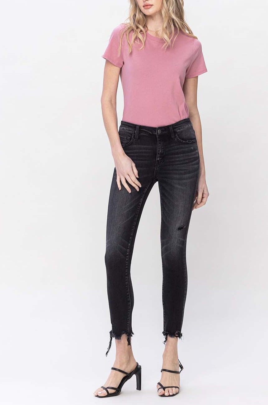 Flying Monkey - Mid Rise Crop Destroyed Hem Skinny Jeans - F5294 - SaltTree