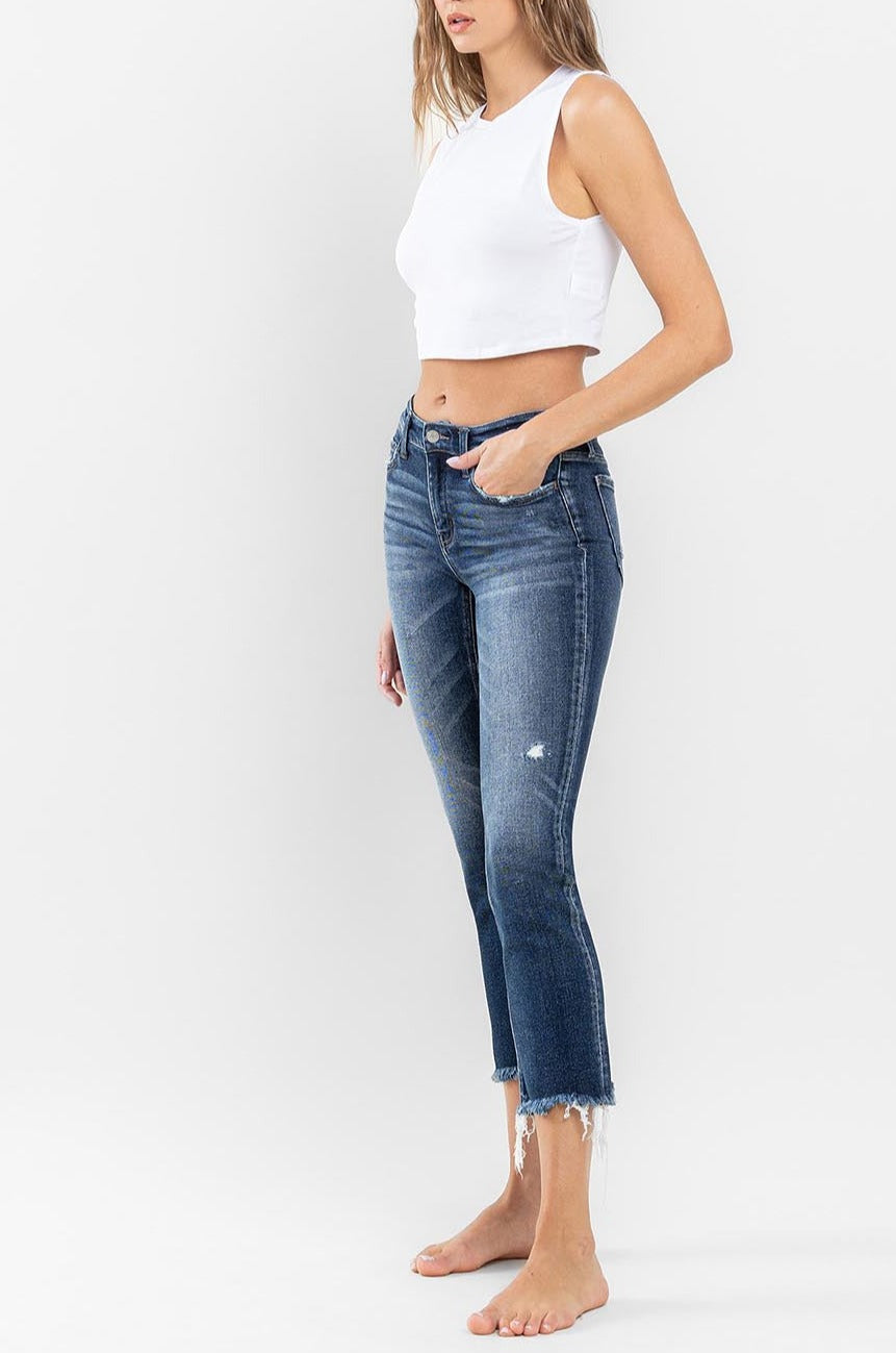 Flying Monkey - Stunned - Low Rise Raw Hem Crop Slim Straight Jeans - F5340 - SaltTree