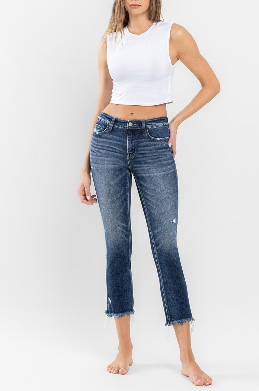 Flying Monkey - Stunned - Low Rise Raw Hem Crop Slim Straight Jeans - F5340 - SaltTree