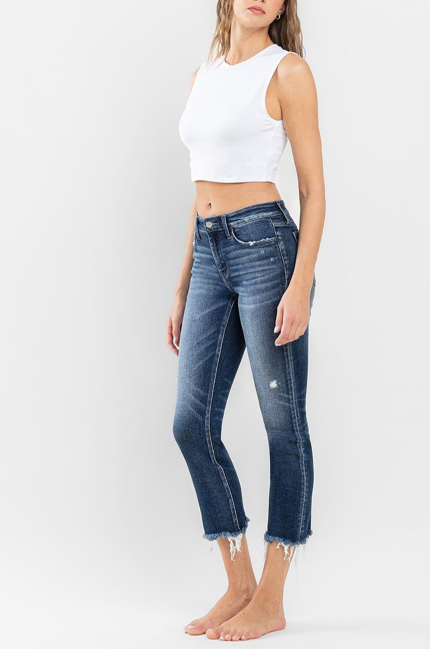 Flying Monkey - Stunned - Low Rise Raw Hem Crop Slim Straight Jeans - F5340 - SaltTree