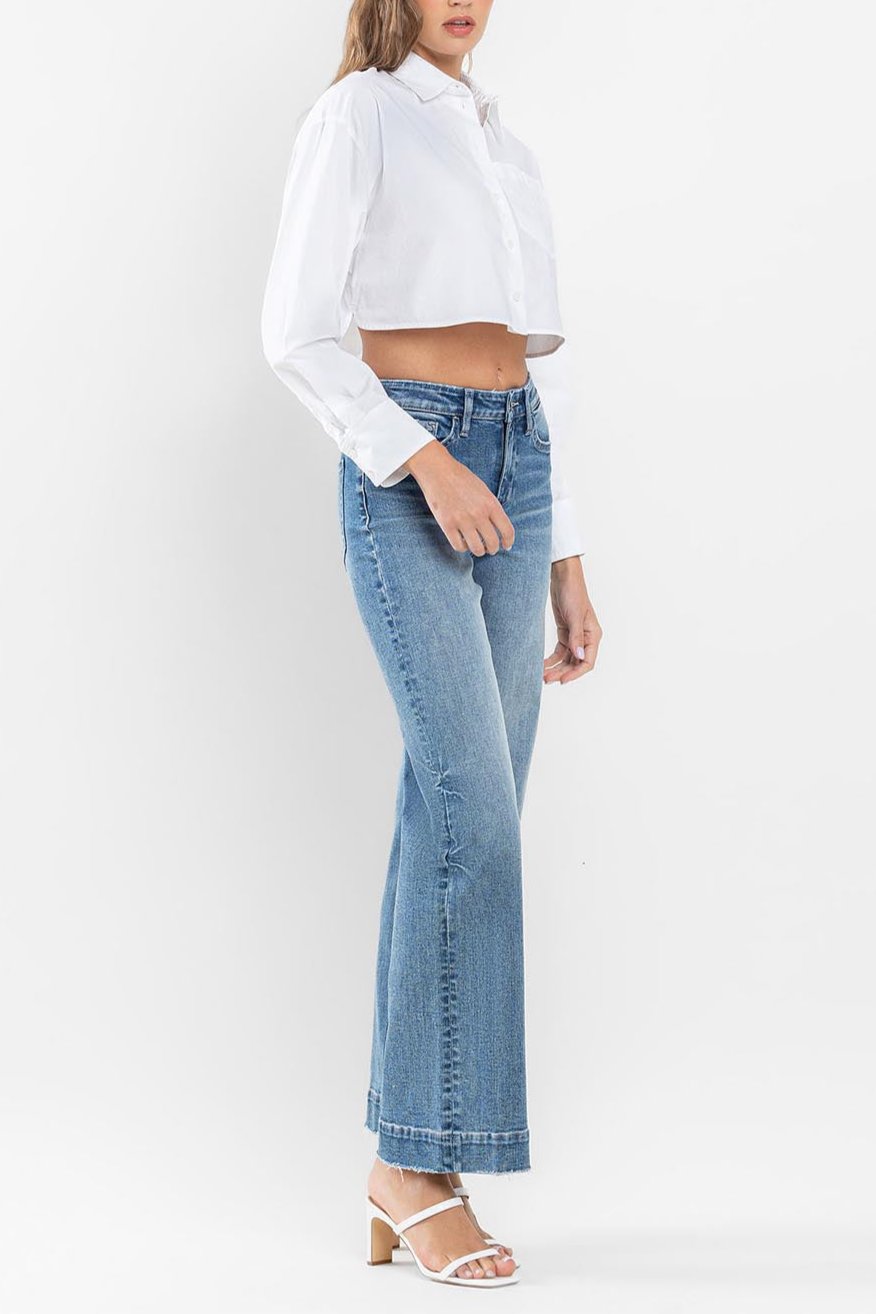 Flying Monkey - High Rise Trouser Hem Wide Leg Jeans - F5391 - SaltTree