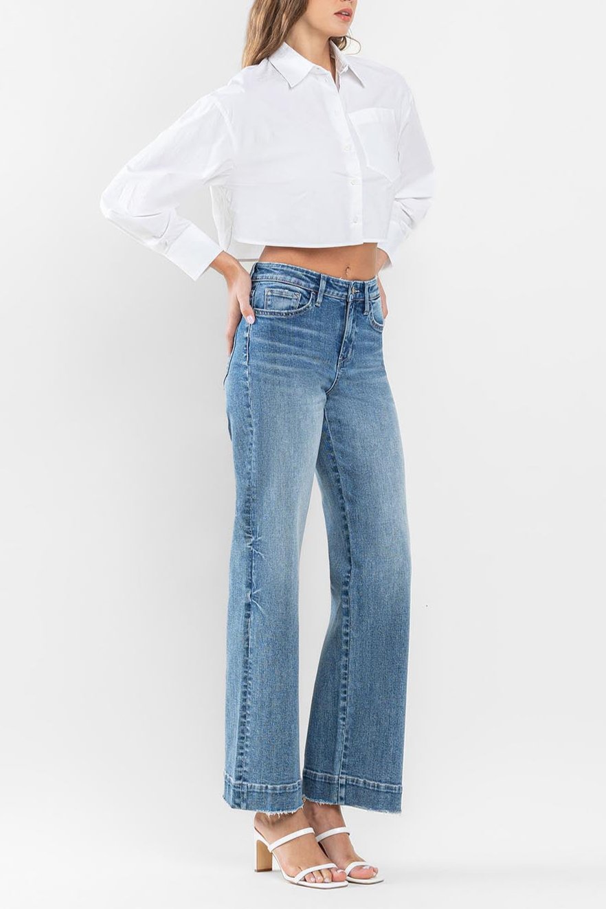 Flying Monkey - High Rise Trouser Hem Wide Leg Jeans - F5391 - SaltTree