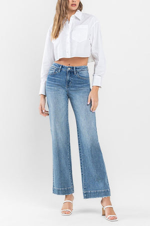 Flying Monkey - High Rise Trouser Hem Wide Leg Jeans - F5391