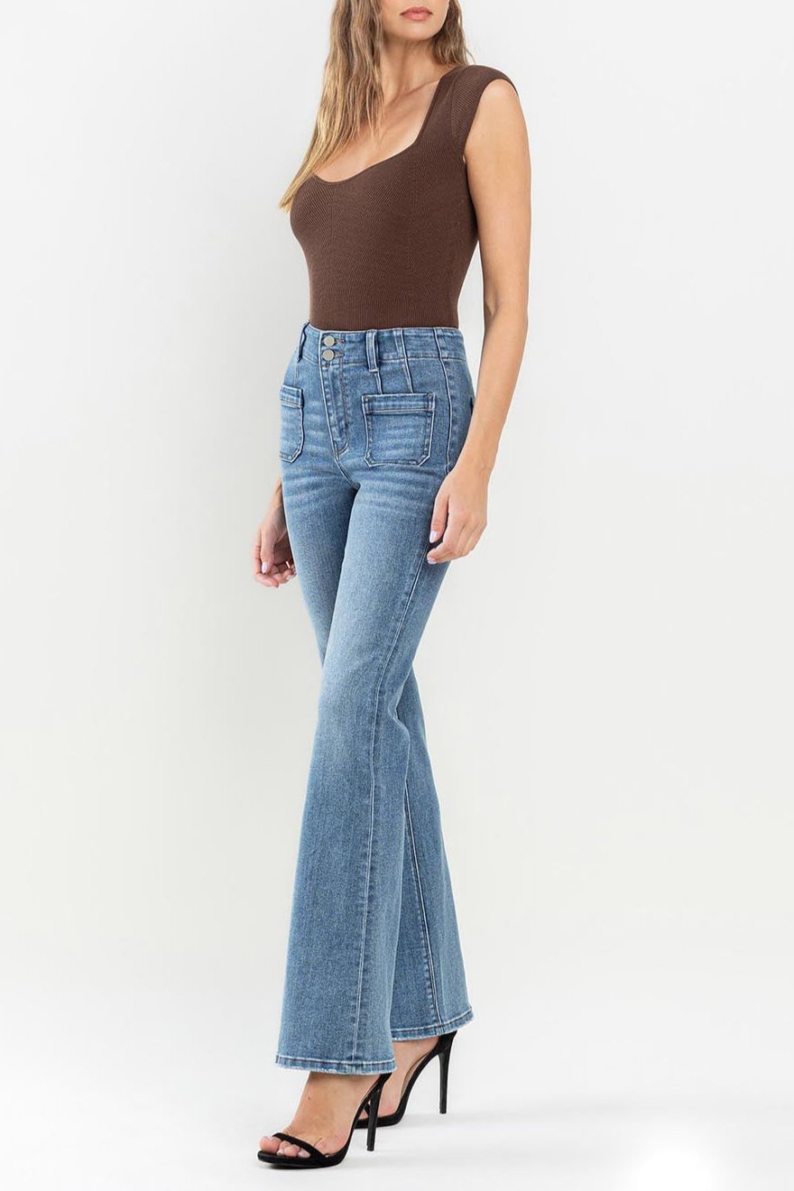 Flying Monkey - High Rise Front Pocket W/ Dart Detail Flare Jeans - F5510 - SaltTree