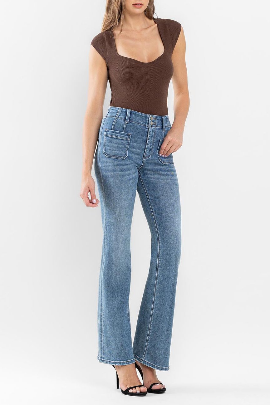 Flying Monkey - High Rise Front Pocket W/ Dart Detail Flare Jeans - F5510 - SaltTree