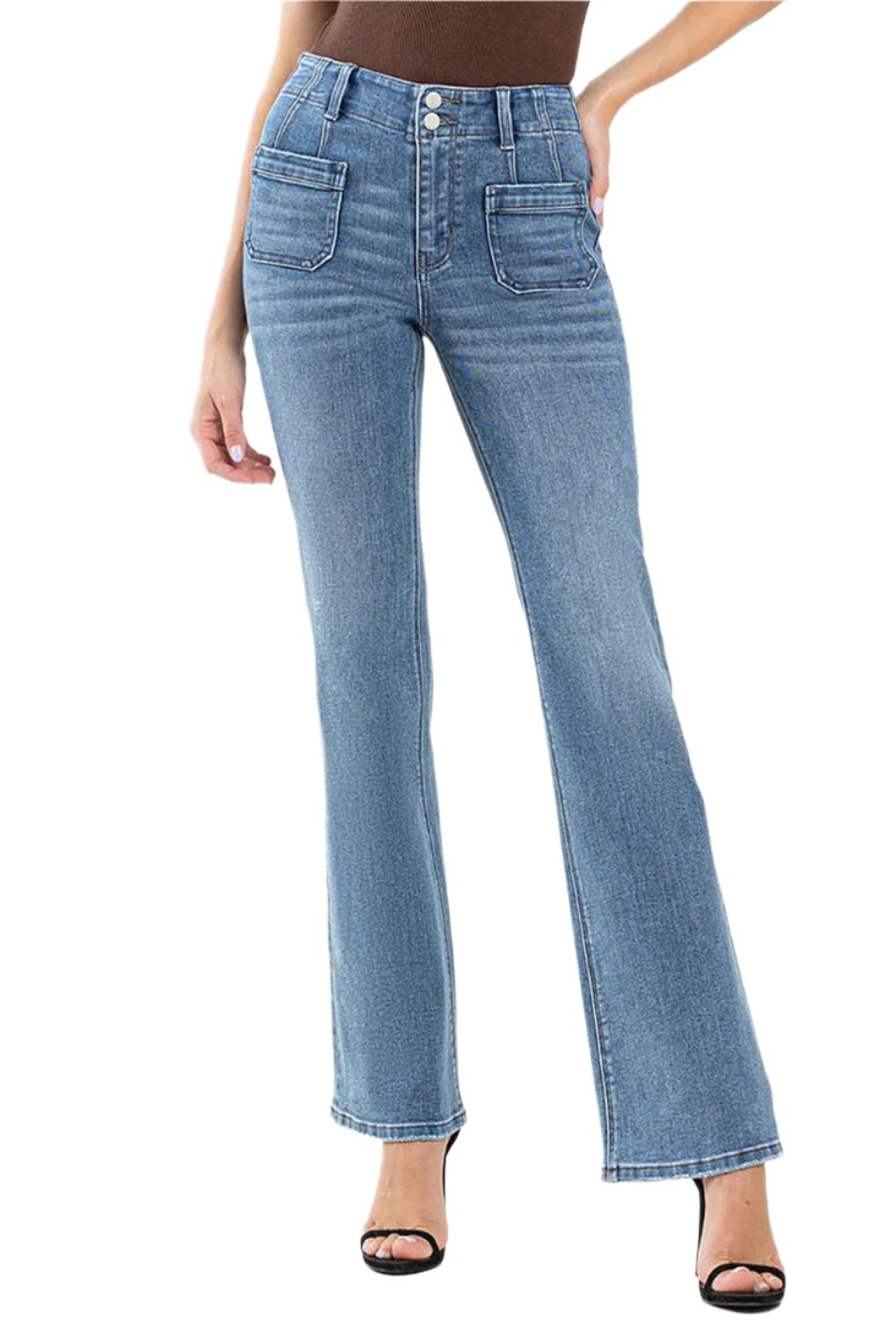 Flying Monkey - High Rise Front Pocket W/ Dart Detail Flare Jeans - F5510 - SaltTree