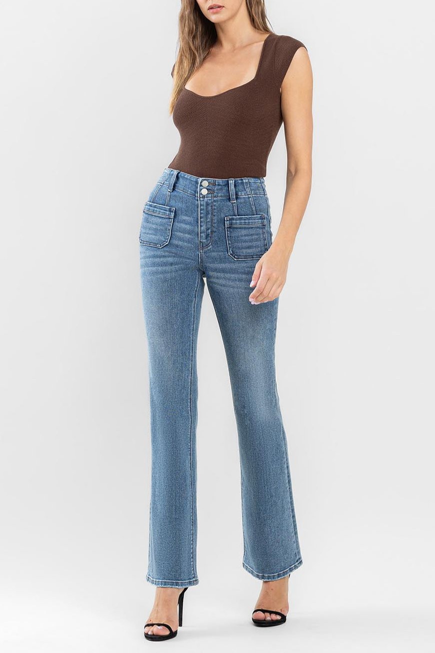 Flying Monkey - High Rise Front Pocket W/ Dart Detail Flare Jeans - F5510 - SaltTree