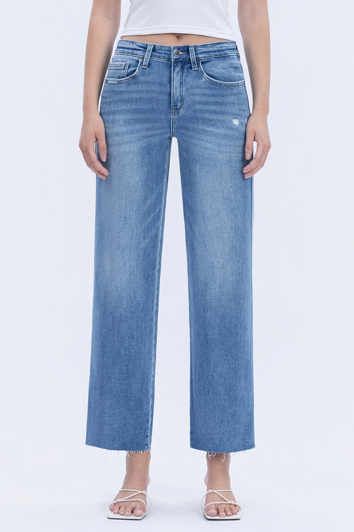 Flying Monkey Jeans - High Rise Raw Hem Slim Wide Jeans - F5723 - SaltTree