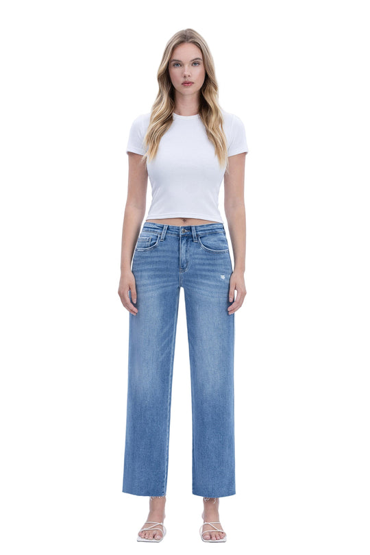 Flying Monkey Jeans - High Rise Raw Hem Slim Wide Jeans - F5723