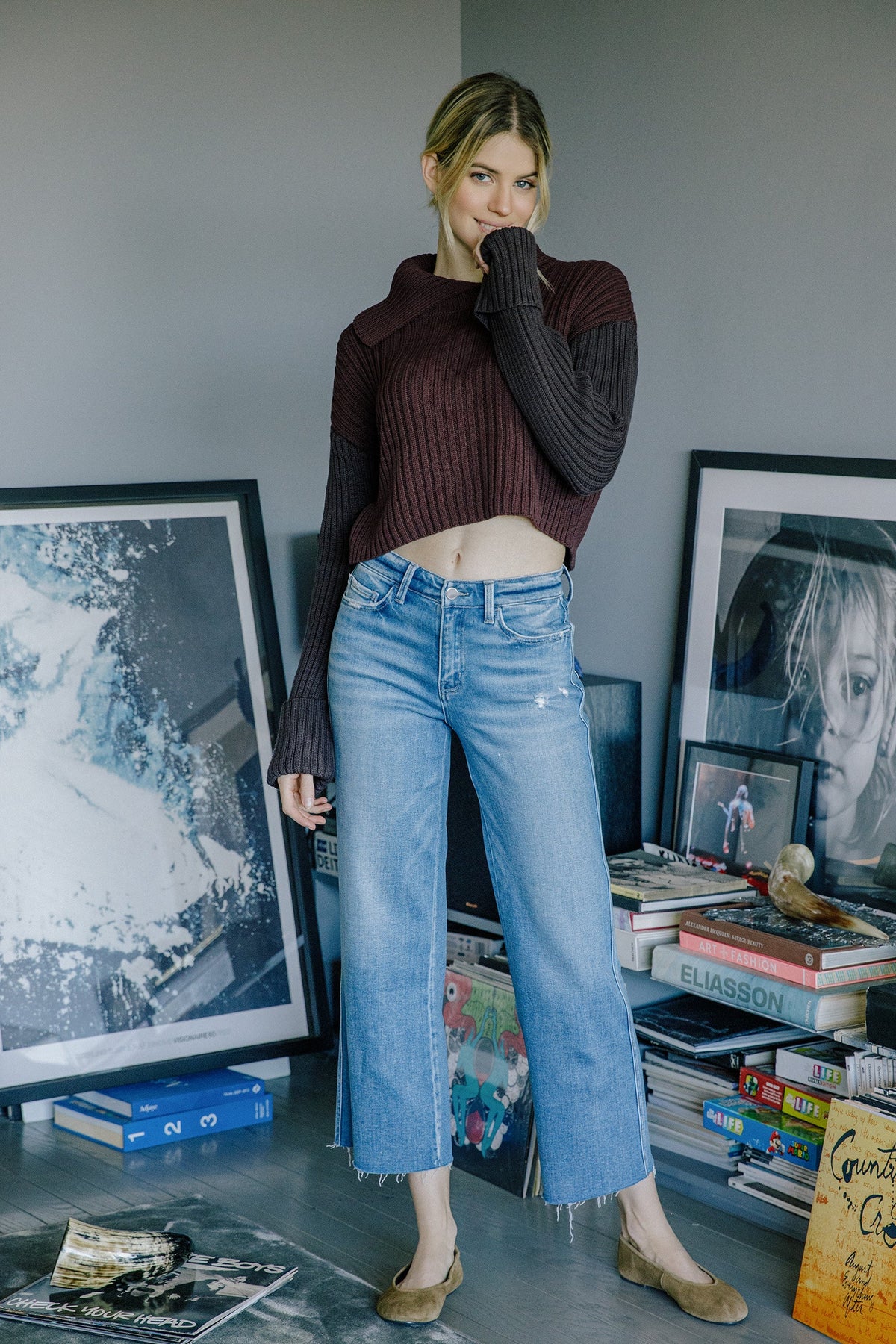 Flying Monkey Jeans - High Rise Raw Hem Slim Wide Jeans - F5723 - SaltTree