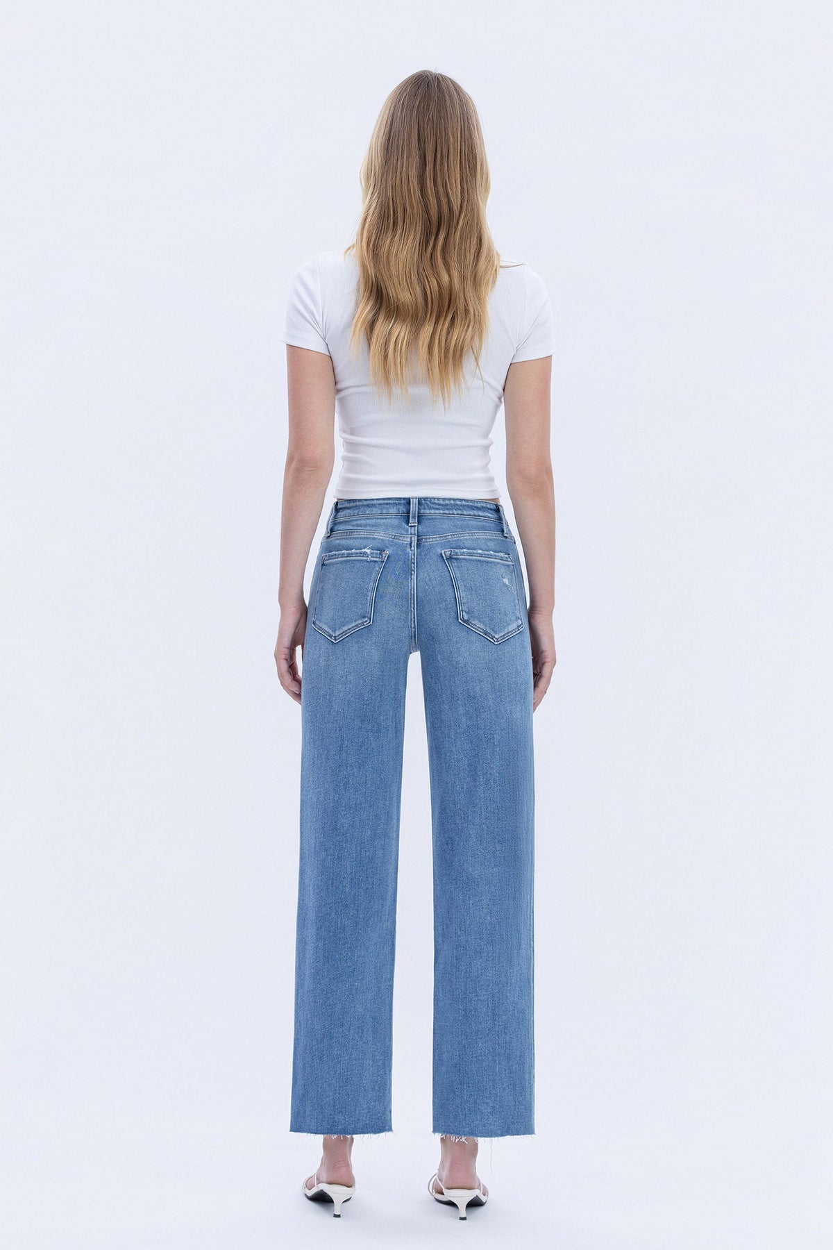 Flying Monkey Jeans - High Rise Raw Hem Slim Wide Jeans - F5723 - SaltTree