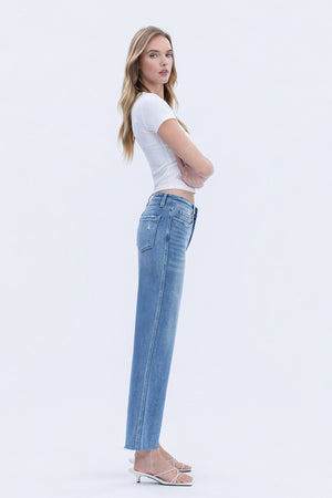 Flying Monkey Jeans - High Rise Raw Hem Slim Wide JEans - F5723