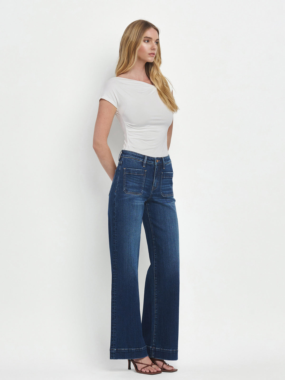 Flying Monkey - High Rise Wide Trouser Jeans - F5764D - SaltTree