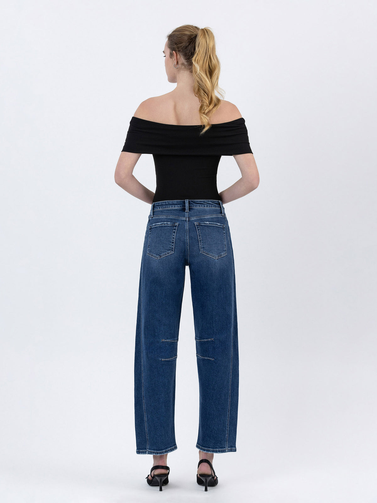 Flying Monkey - High Rise Dark Wash Barrel Leg Jeans (27.5" Inseam) - F5768D-SaltTree