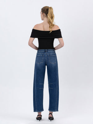 Flying Monkey - High Rise Dark Wash Barrel Leg Jeans (27.5" Inseam) - F5768D-SaltTree