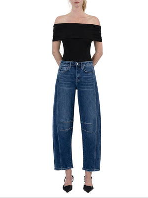 Flying Monkey - High Rise Dark Wash Barrel Leg Jeans (27.5" Inseam) - F5768D-SaltTree