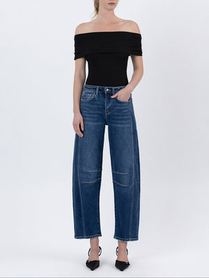 Flying Monkey - High Rise Dark Wash Barrel Leg Jeans (27.5" Inseam) - F5768D-SaltTree